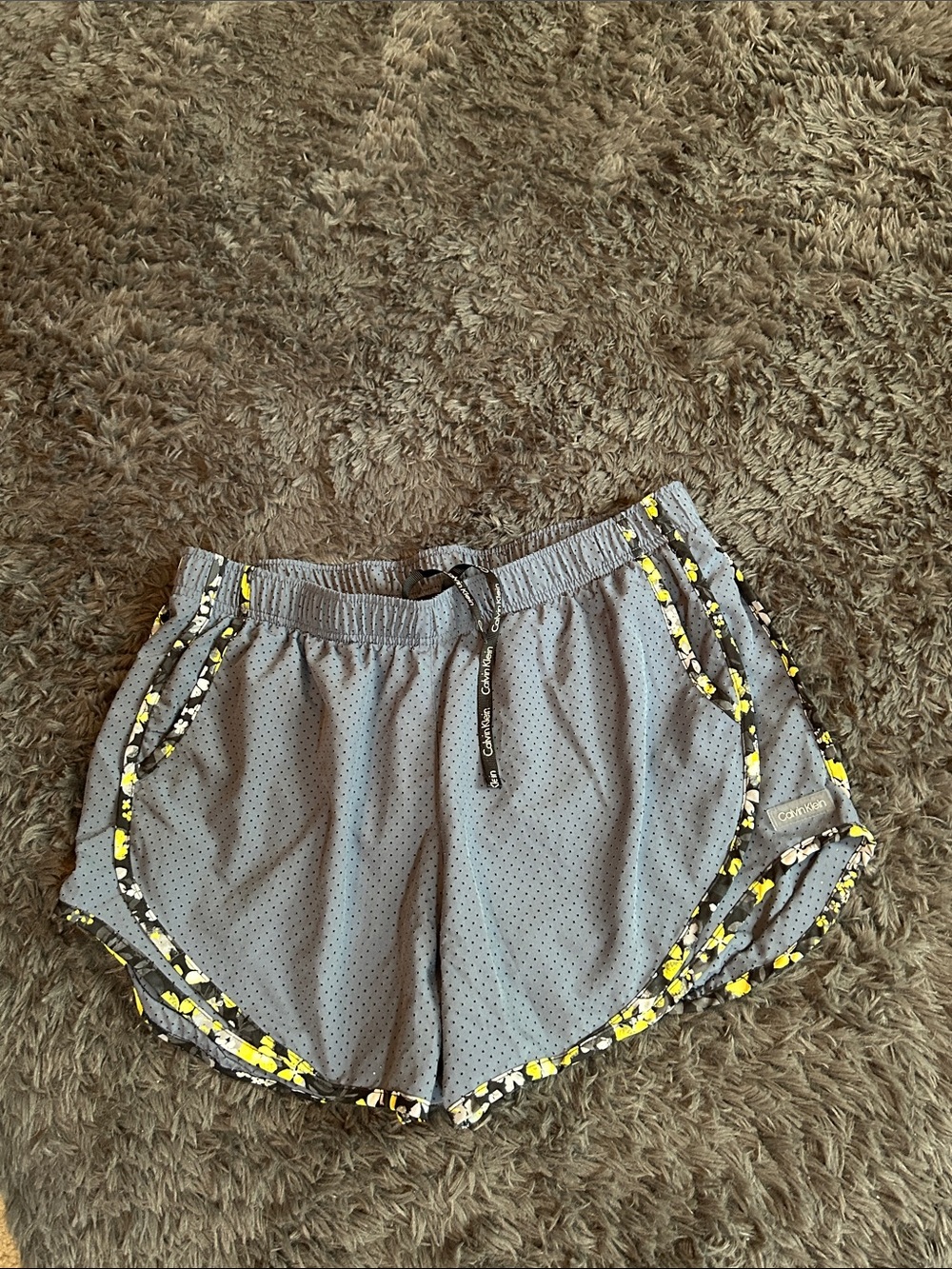 Champion Gray Mesh Athletic Shorts with Yellow Accent